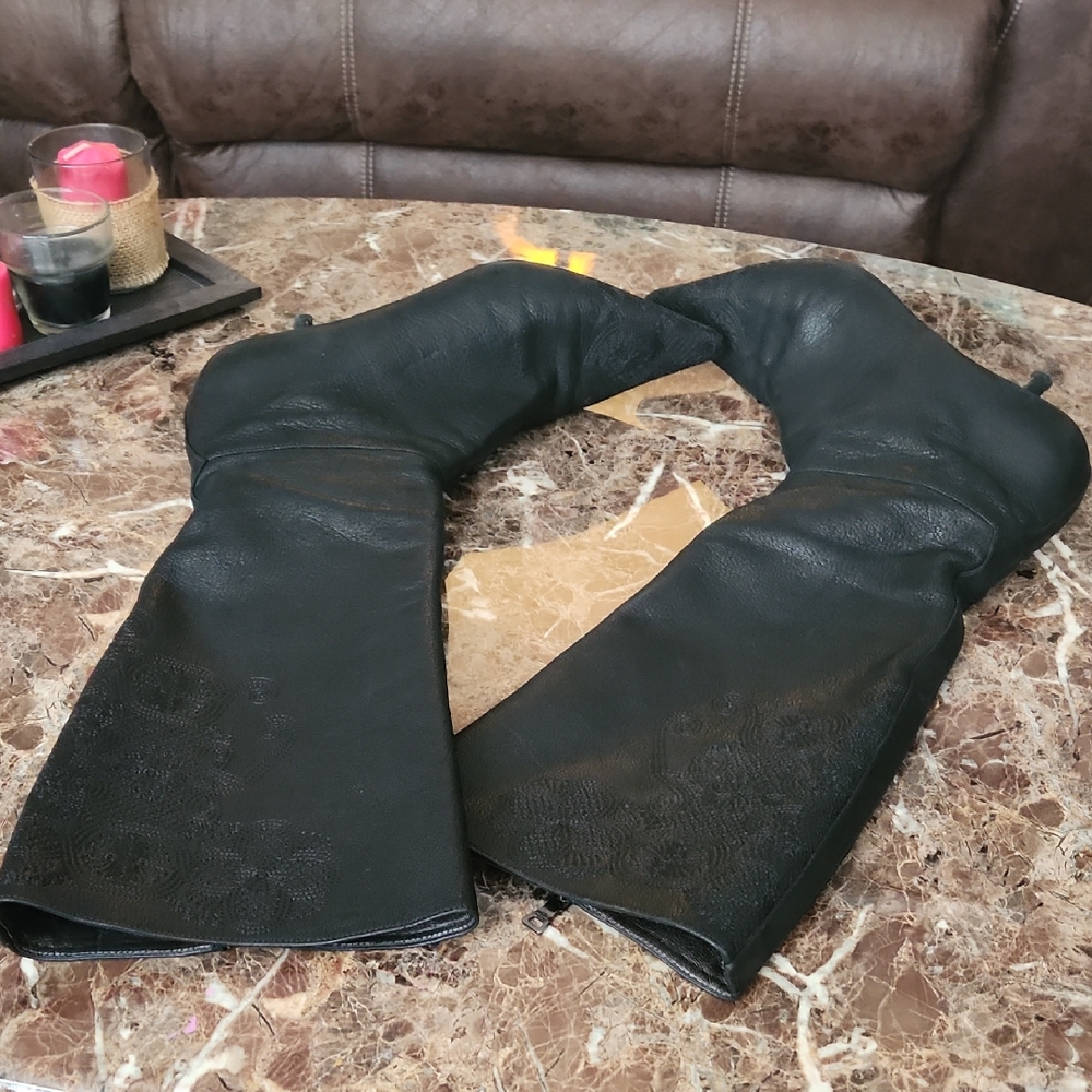 Prada Black Leather Heeled Boots